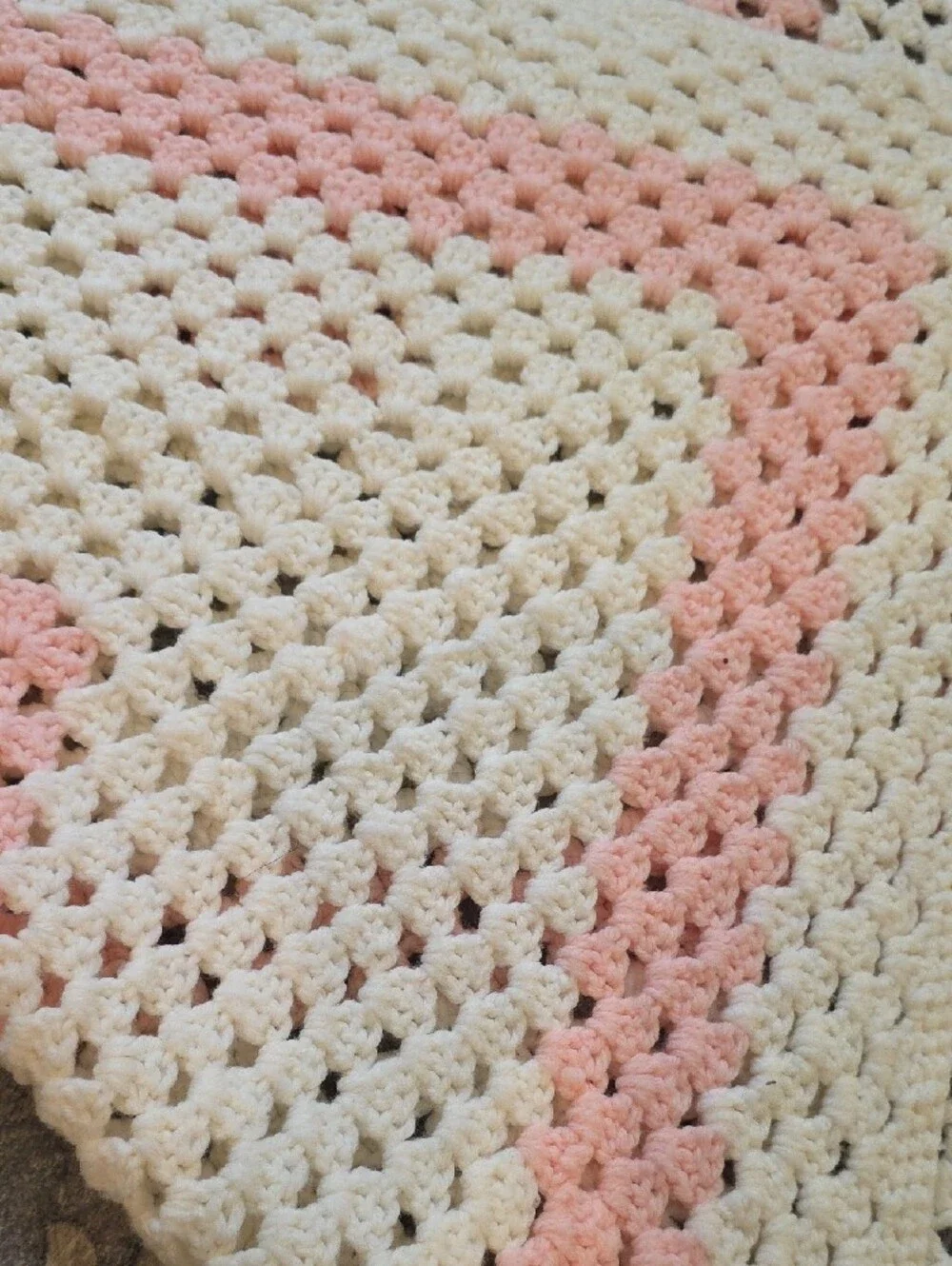 Handmade Crochet Baby Blanket - Pink and Cream